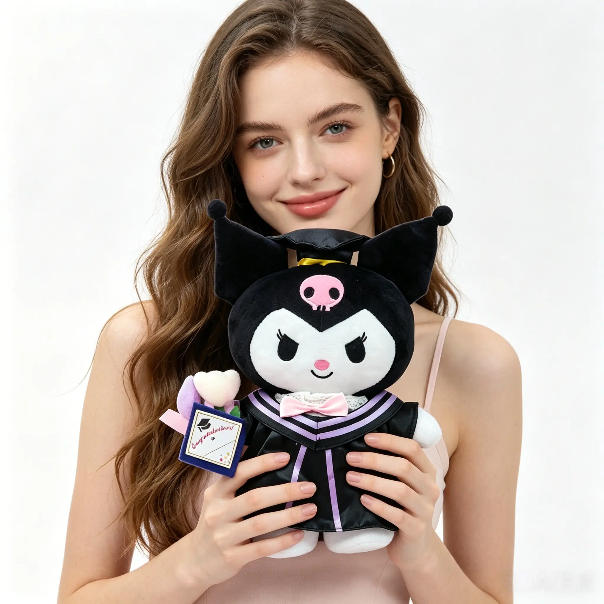 Sanrio Kuromi 8.66in Anime Character Doll Ornament, Soft Cute Look Stuffed Toy Collectible, House Decoration, Grad Gift for Girls