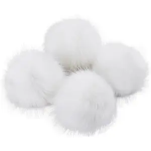 6IN Large Faux  Pompoms, 4 count Big Pom Pom Balls Fluffy Pompom Ball with Elastic Loop for Shoes Scarves Gloves Scarves Bag Key Chain Charms Accessories (White)