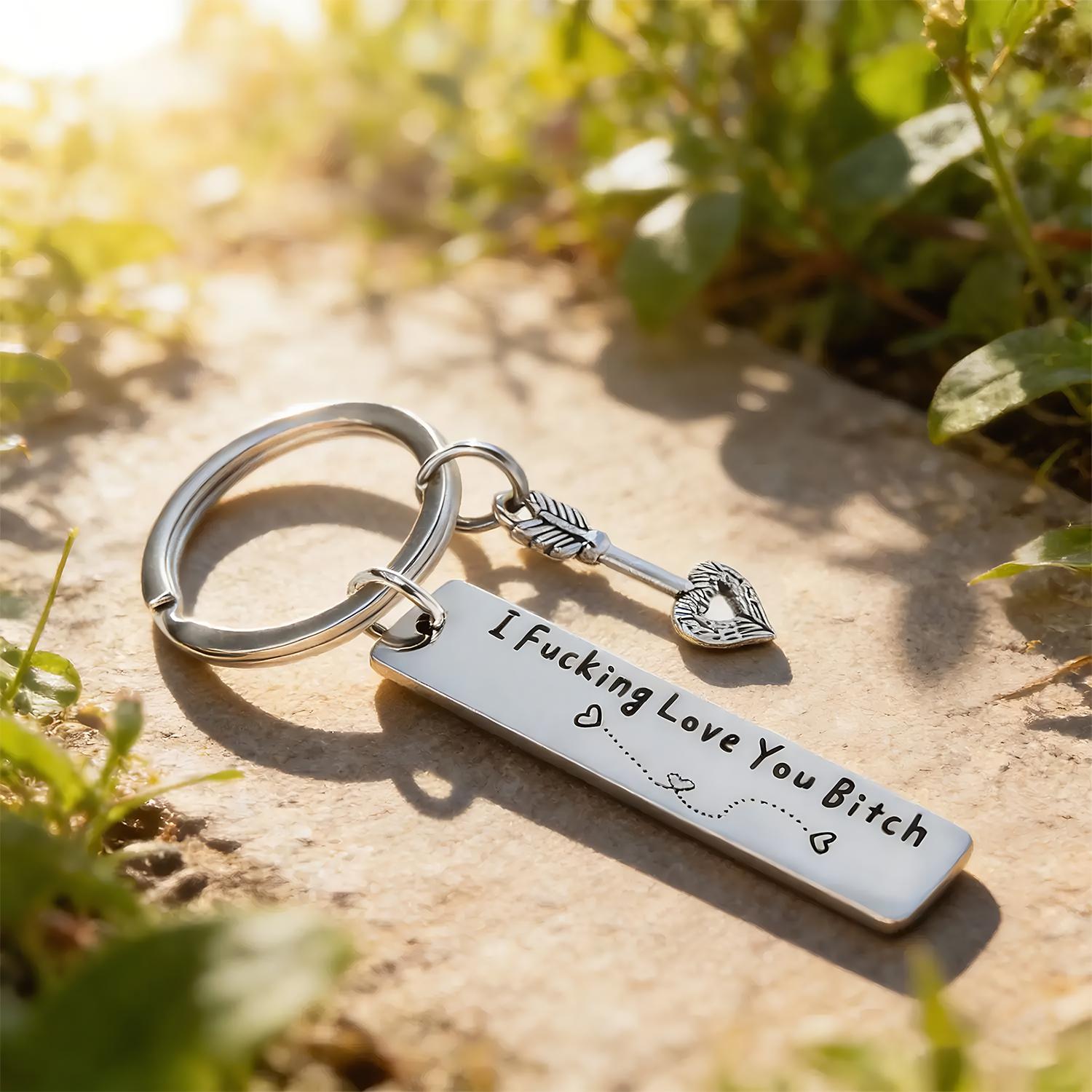 Funny Best Friend Keychain,Stainless Steel Key Keyring with Engraved Quote “I Fcking Love You Btch,Creative Slogan Metal Keychain,Birthday anniversary Friendship Gift for Besties & Friends Female