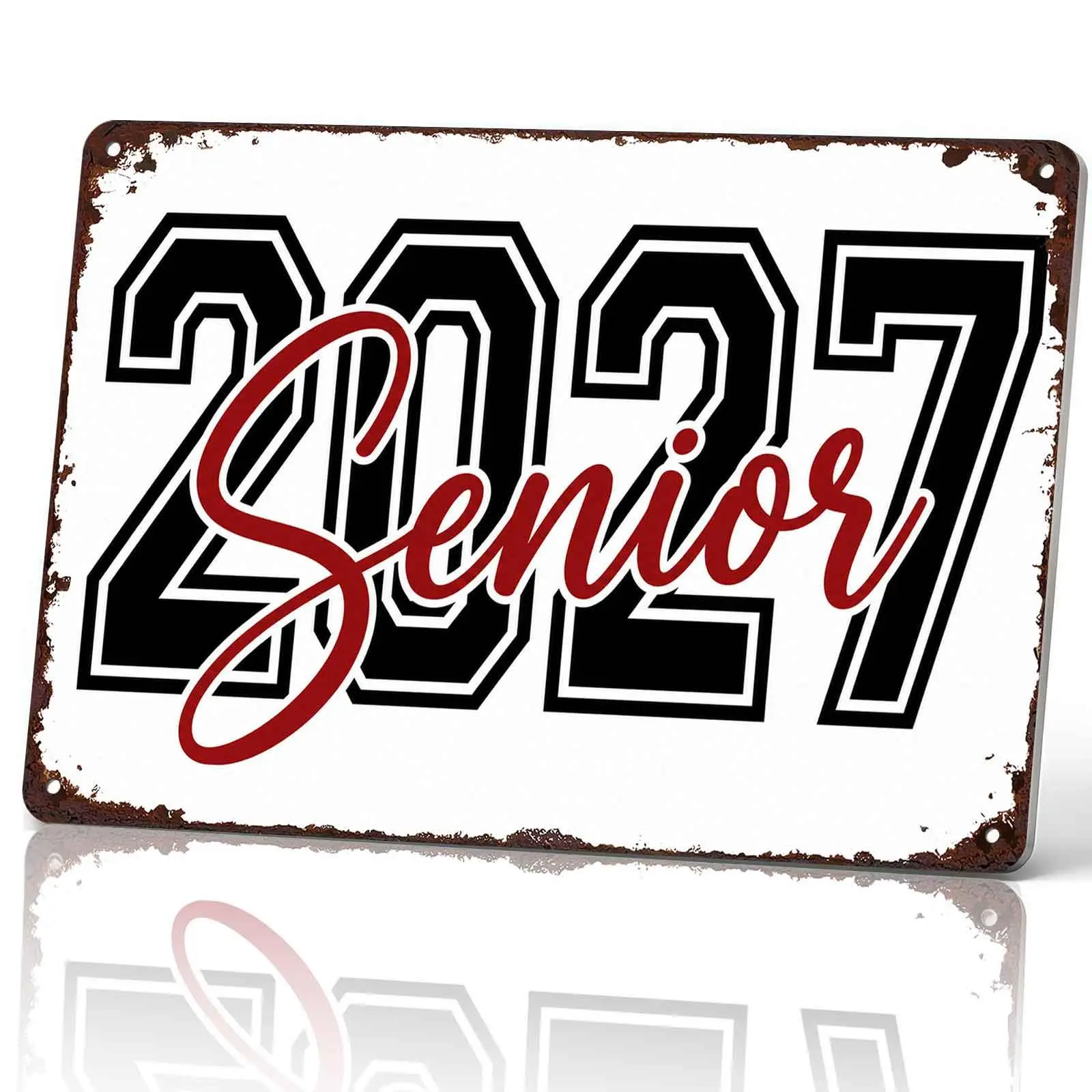 Class of 2027 Aluminum Wall Decor Sign, 8x12 in Vintage Black-White-Red Metal Plaque, Graduation Party Decor for Bedroom/Classroom