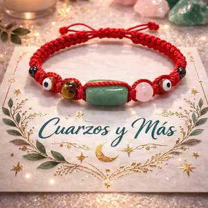 Pulcera 5 Proteciones con cuarzo Aventurina Verde Hilo color rojo