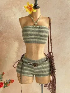 YULENA Banded Choker Bodice Hotpants Woven Festival Clothing Grunge Era