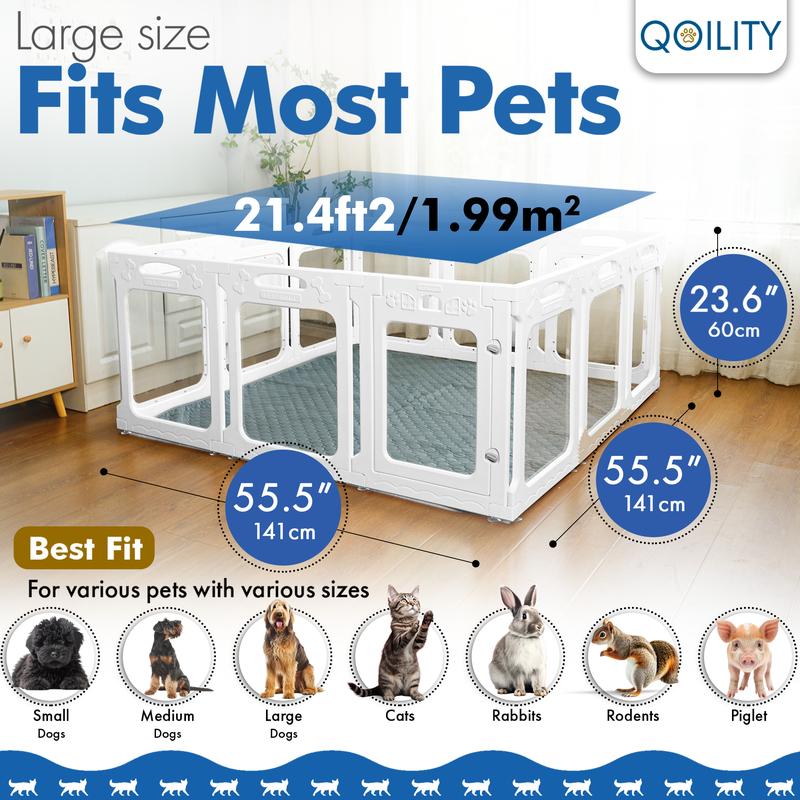 ACYSMART Clear Acrylic Dog Playpen, 8/10/12/Black/White-Panels Pet Fence with Door, Effectively Relieves Indoor Pet Anxiety, 24inch High, Suitable for Puppy and Inoddr Dog, Foldable