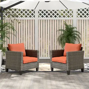 Outdoor Wicker Patio Chairs Set of 2: Rattan Dining Chairs Porch Chairs with High Back, Deep Seating, Eco-Friendly Fabric, Spacious Armrests