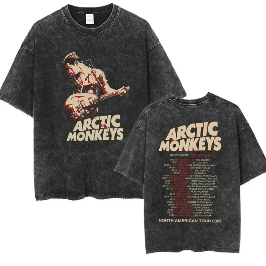 [PT 100%cotton]Arctic Monkeys Retro Rock Album Graphic T-Shirt, Men’s Vintage Washed Oversized Short Sleeve Tee, Y2K Hip Hop Streetwear Top graphic tee cotton graphic tees funny shirts men's t shirts cotton tee shirt invincible shirt siah shirt streetwear