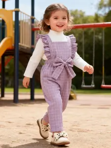 Girls' High Neck Long Sleeve Top Set, Fashion Style Sets, Lace Bow Tie Waist Pants, Comfortable Soft Home Outerwear, Two-Piece Casual