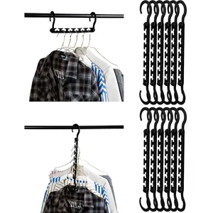 - Space Saving Hangers for Clothes, 12 count, Black, Plastic Multi Clothes Hangers Space Saving, 6 Slots, 360? Rotating Hooks