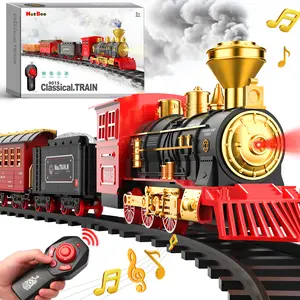 Christmas Steam Locomotive Train Set – Electric Remote Control Toy Train with Lights & Sounds, Classic Model Train with Cars & Tracks for Kids, Perfect Christmas Gift & Holiday Decoration