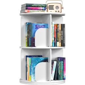 Rotating Bookshelf, Spinning Bookshelf Tower 2 Tier, 360° Revolving Bookcase Lazy Susan, Multi-Functiona Corner Round Turning Book Shelf Organizer for Small Spaces(Cream)