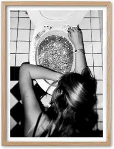 Home Decor Spirit Trendy After the Disco Party Framed Wall Art, 12x18 in Black and White Funny Bathroom Canvas Art, Teen Girl Poster College Dorm Decor, Set of 1 for Bedroom Living Roomm UNFRAMED