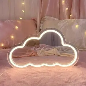 Cloud Mirror Neon Signs LED Light for Wall Decor USB Powered Sign Shaped Decoration Lights for Bedroom Aesthetic Teen Girl Kid Room Christmas Birthday Wedding Party White