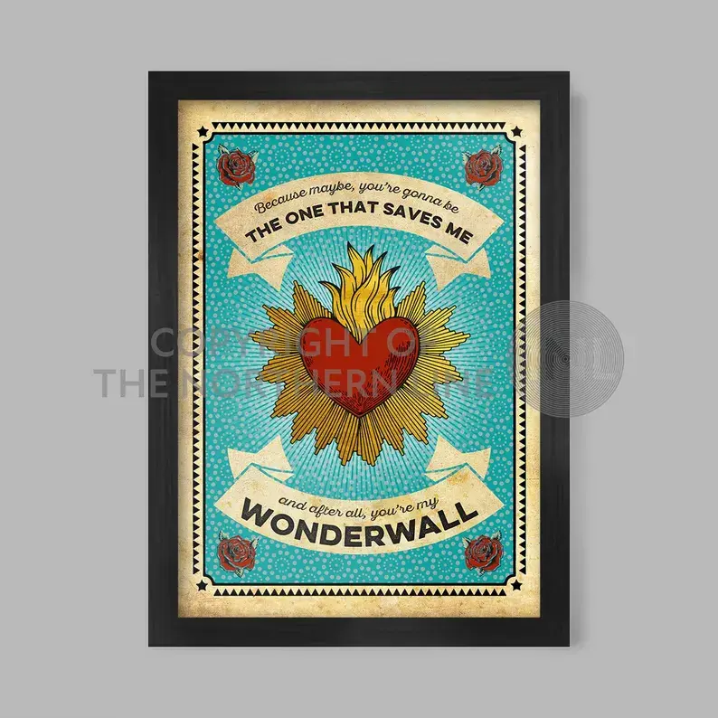 Oasis Wonderwall Music Poster, Rock Music Art Print, Song Lyrics Wall Art, Home Room Decor