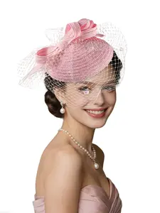 1PC Veil Fascinator Hat for Women - Tea Party & Kentucky Derby - Pillbox Hat with mesh,Suitable for Halloween, Christmas, Carnival Horse Racing Season Headwear, Bridal Accessory