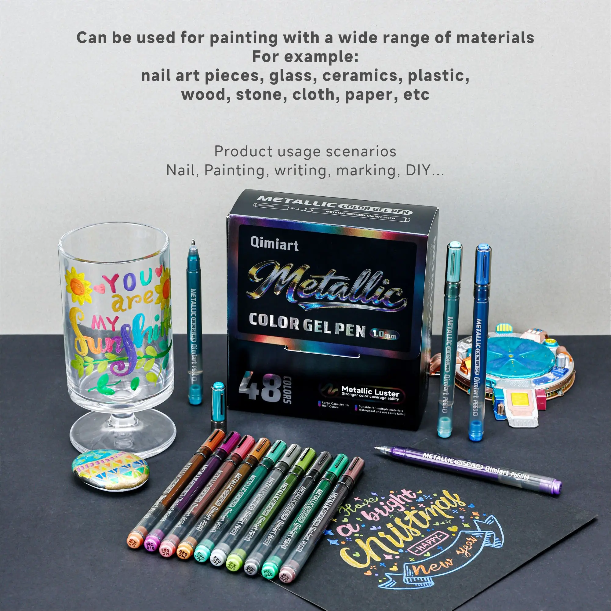 48 Color Acrylic Metallic Paint Marker Set, 1.0mm Stainless Steel Tip, Rich Colors, Smooth Application, Ideal for Nail Art, Glass, Ceramic, Wood, Acrylic Paint Pens