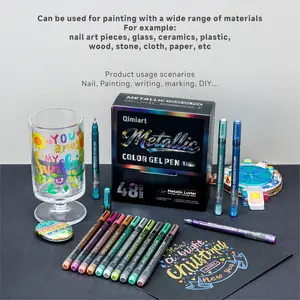 48 Color Acrylic Metallic Paint Marker Set, 1.0mm Stainless Steel Tip, Rich Colors, Smooth Application, Ideal for Nail Art, Glass, Ceramic, Wood, Acrylic Paint Pens
