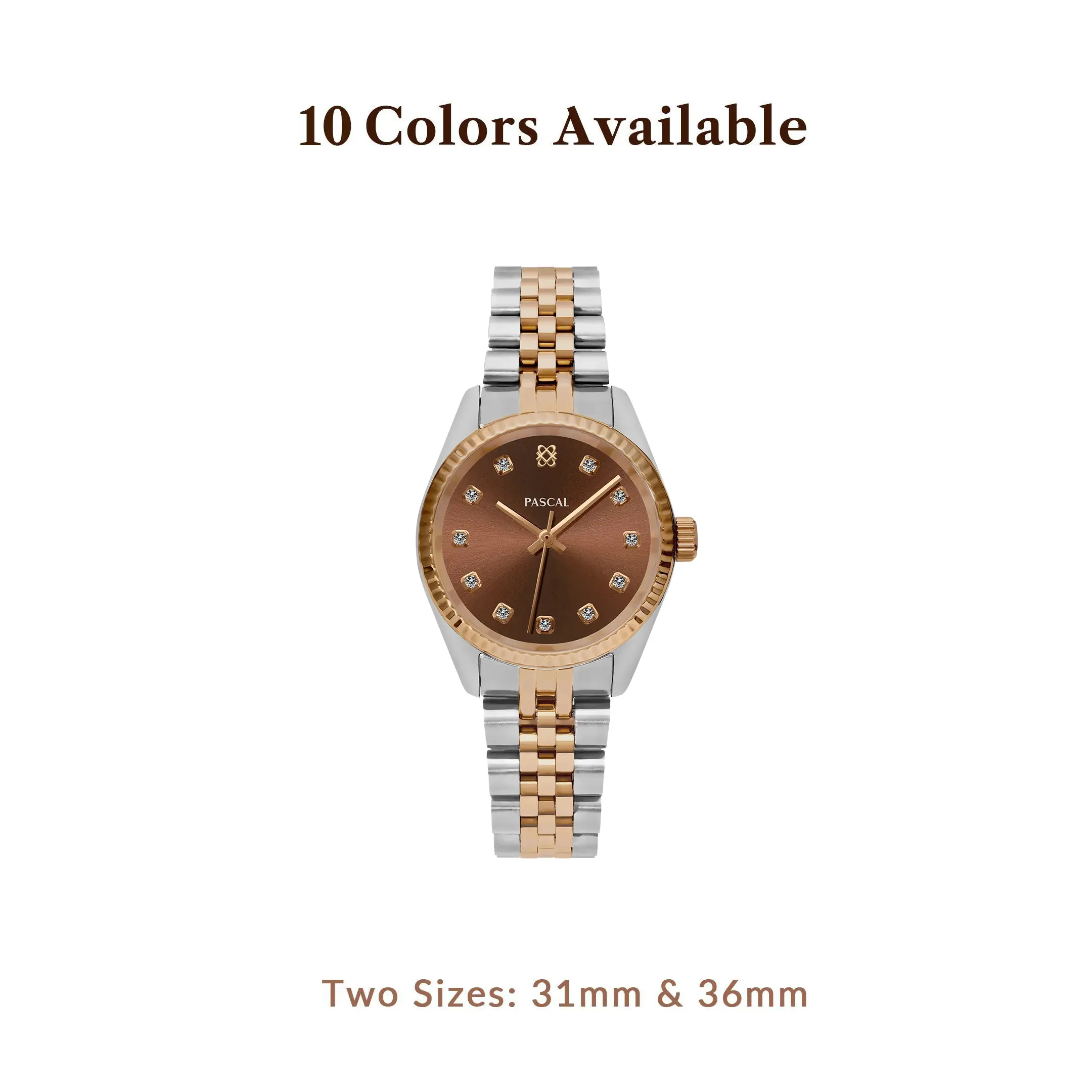 PASCAL Timeless Classic Diamond Watch for Women & Men 31mm & 36mm with White Lab-Grown Diamonds Swiss Ronda 763 Quartz Movement Stainless Steel Bracelet Everyday Luxury Gift
