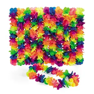 Bulk 48 Pc. Premium Neon Rainbow Large Petal Polyester Flower Leis