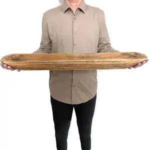 Vintage Hand Carved 30inch Brown Wooden Dough Bowl Decor for Dining Table Center Living Room Kitchen Home Decor