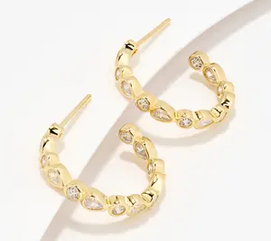 Diamonique Pear and Round 3/4" Hoop Earrings, Sterling Silver