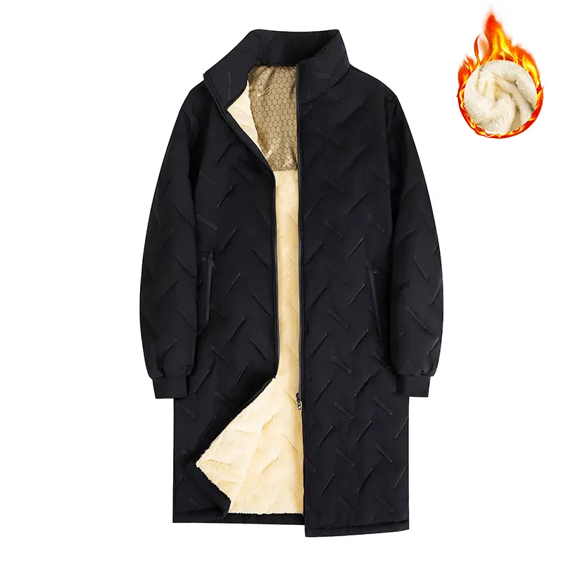 Men's Casual Plain Padded Winter Jacket - Windproof Stand Collar, Thick Fleece Lined, Mid-Length Wrinkle-Free Polyester with Zipper Pockets, Chic, Stitched, Coat, Lock-In Heat, Padded Jacket