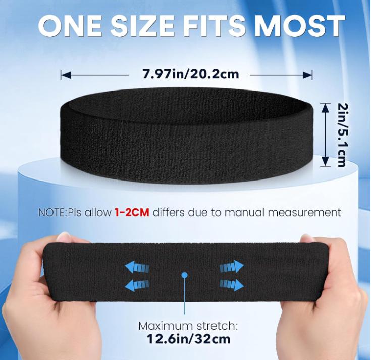 Terry Cloth Sports Sweatband for Men & Women Moisture Wicking Headband for Gym Basketball Running Sports Terry Cloth Headband - Workout Sweatband