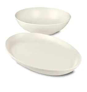 Euro Essential 2-Piece Stoneware Serveware Set, Semi Matte White