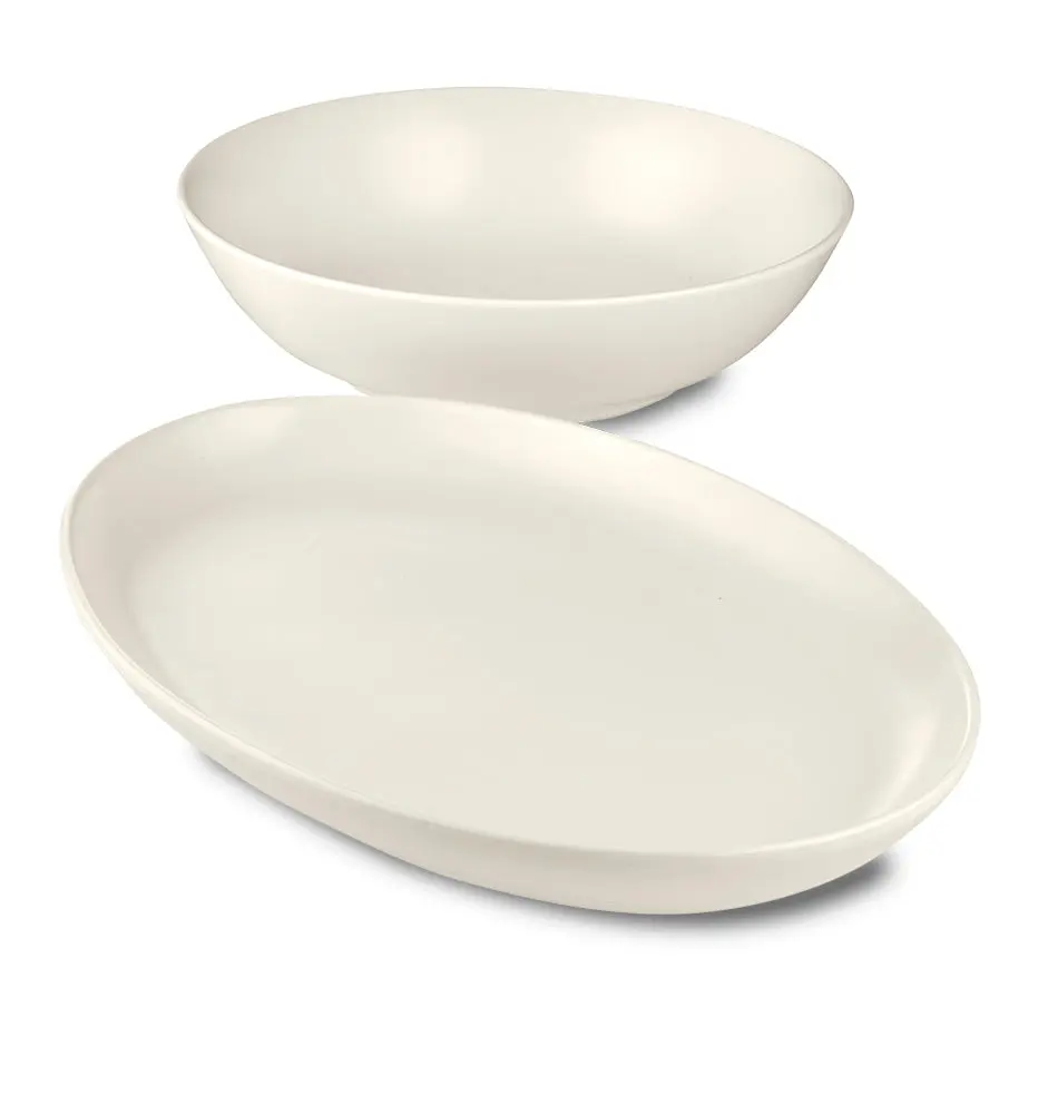 Euro Essential 2-Piece Stoneware Serveware Set, Semi Matte White