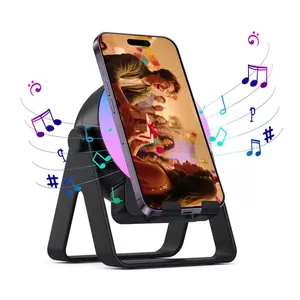 Multifunctional 5-in-1 Bluetooth Speaker Phone Stand – Wireless Induction Audio, 360° Rotating Holder, RGB Ambient Light, Rechargeable Battery, Portable Desk Speaker Gift for Home & Travel