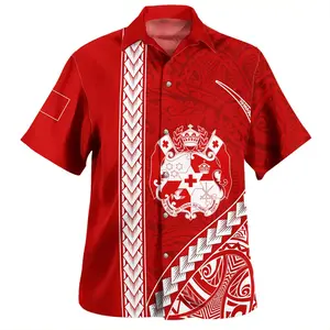 Polynesian Tribal Hawaiian Shirt for Men, Short Sleeve Button Down Aloha Shirt, Summer Beach Vacation Casual Ethnic Print Top, Lightweight Tropical Party Outfits