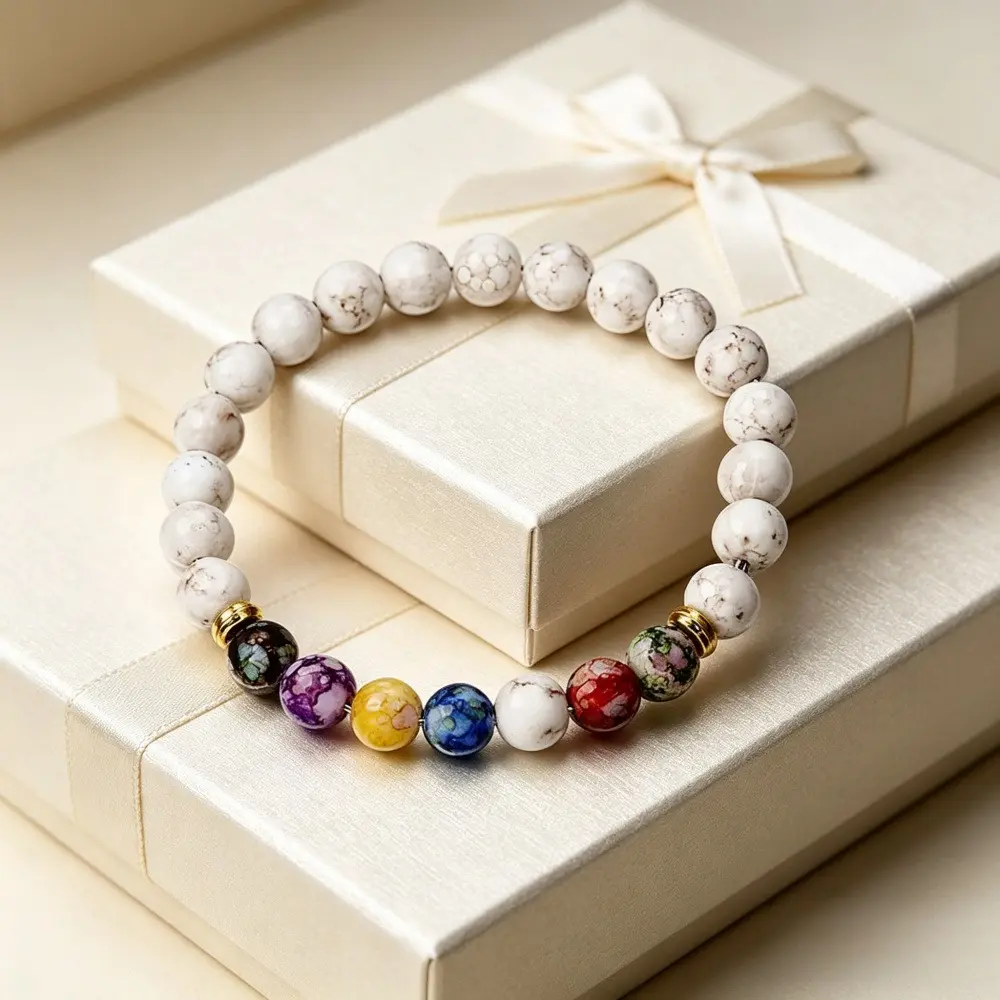 2 PCS Colorful Natural Stone Beaded Bracelets, Women Yoga Meditation Bracelet, Elegant Stretch Bead Wrist Jewelry, Ideal Gift for Teacher