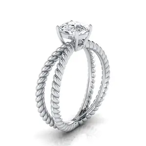 The Nona Twisted Solitaire Engagement Ring Setting for Cushion Diamonds in Platinum