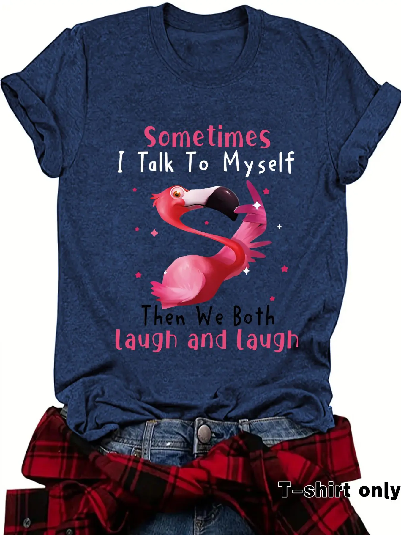 Women's Flamingo Print Round Neck Tee, Fashion Casual Fitted Lightweight Crew Neck T-Shirt for Daily Holiday Vacation Outdoor Wear, Ladies Clothes for Spring Tops