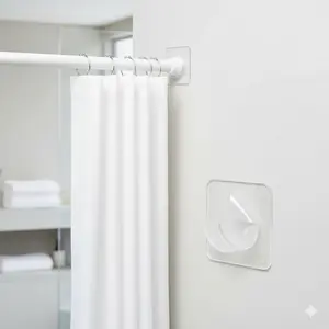 Tension Rod Holder - Wall Mounted, No Drill Curtain Bracket, Adjustable Shower Curtain Rail Support, Damage-Free Towel Rod Fixer, Multi-Functional Expandable Hook, Easy Home Storage Hanger, Living Room Curtain Support
