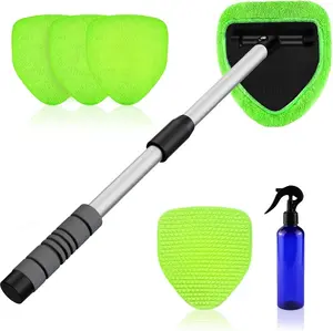 29" Windshield Cleaner Tool – Long Handle Car Window Cleaning Kit with 4 Microfiber Pads, Auto Glass Wiper for Cars, Trucks, SUVs, RVs & Home Use