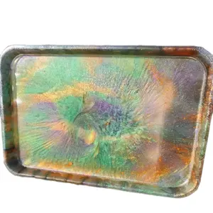 Hand Crafted Epoxy Resin Tray with Colorful Iridescent Design and Unique Celestial Style for Decorative Use