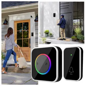 Wireless Doorbell, Easy installation, Waterproof, Adjustable Volume, 45 Chimes, Colorful LED, 1000Ft Range, Black