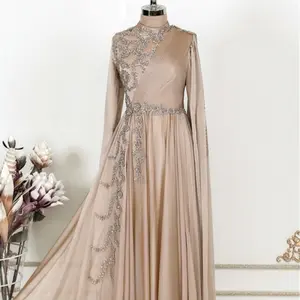 Glamorous Grace: Champagne Muslim Evening Dress | Marvis