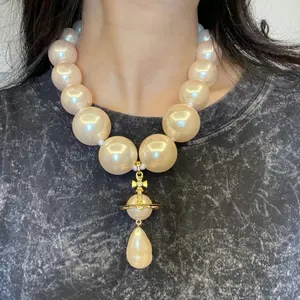 Saturn‘s Orb Baroque Choker | A Celestial Water Drop Pendant on a Vintage Collar | Wear a Piece of Renaissance Mystery. #DarkAcademia #CelestialJewelry Dangling Pearl Necklace Pearl Letter Beaded Necklace