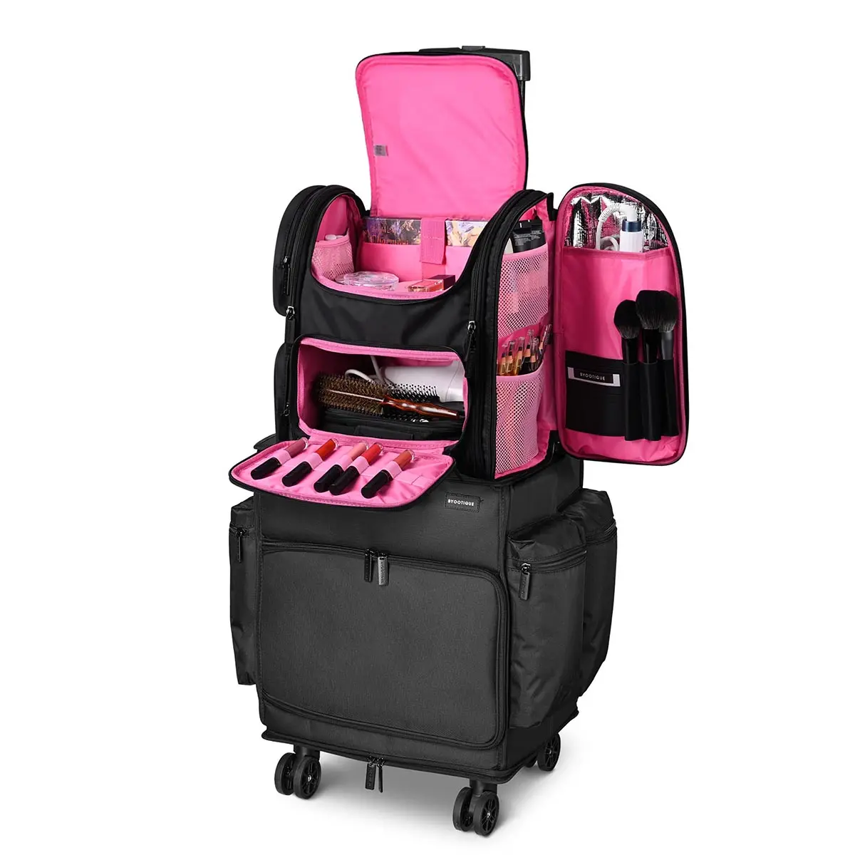 Byootique Rolling Hairdresser Organizer Case with Hair Tools Travel Bag Backpack