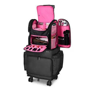 Byootique Rolling Hairdresser Organizer Case with Hair Tools Travel Bag Backpack