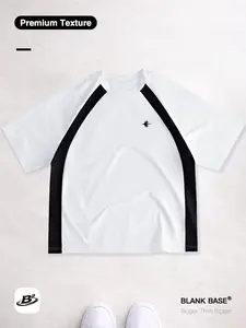 Casual Style Patchwork Star Element Loose Short Sleeve, Breathable Unisex Fashion Top, Trendy Long Sleeve Shirt