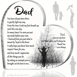 Gifts for Dad Acrylic Heart Plaque - Engraved "My Hero" Poem Keepsake for Father's Day Birthday novelty gift mama wall art home decor desk patina home decor baby collector display Large LED Digital Clock perfect motion sensor classroom new ornament gold,