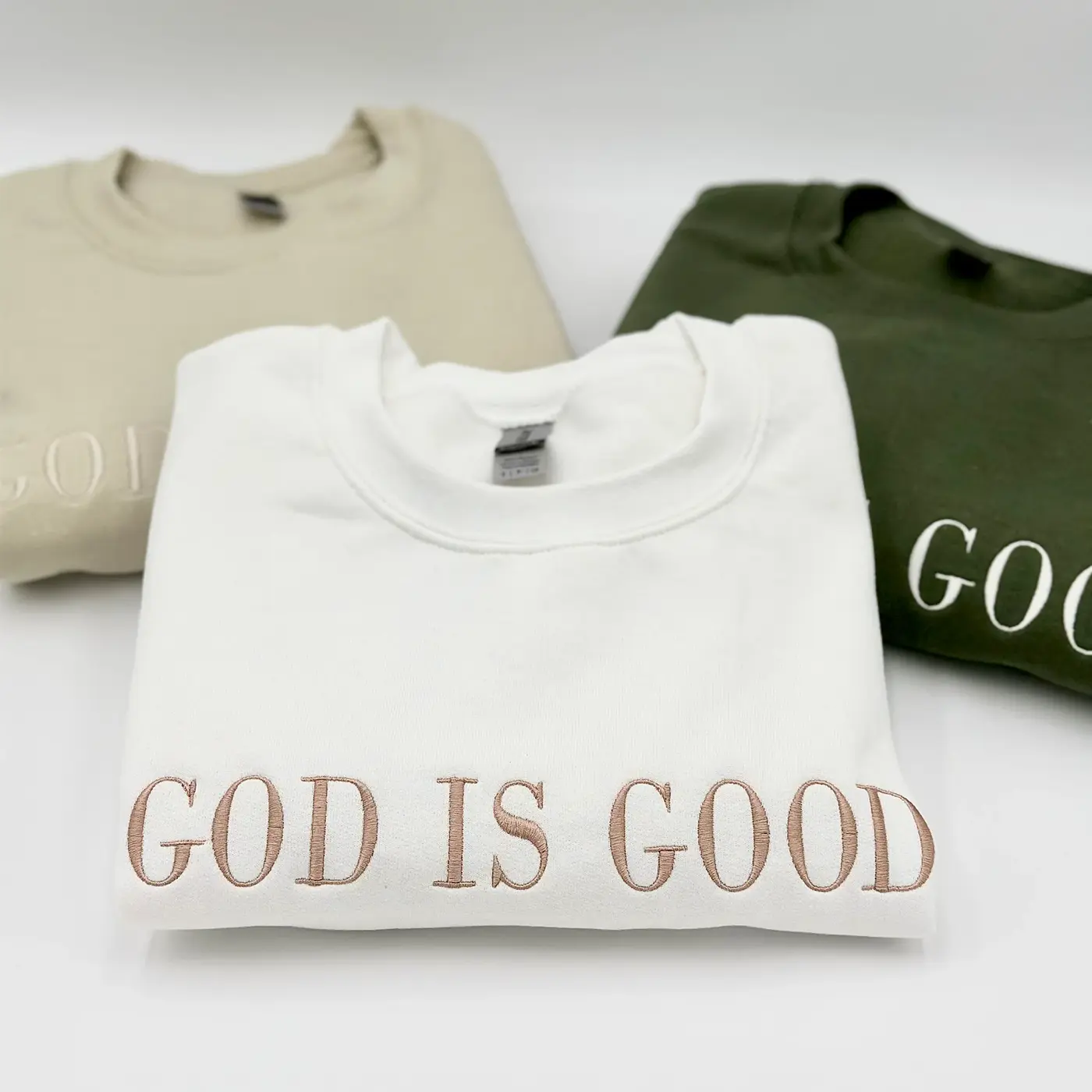 God is Good Embroidered Crewneck - Inspirational Christian Sweatshirt