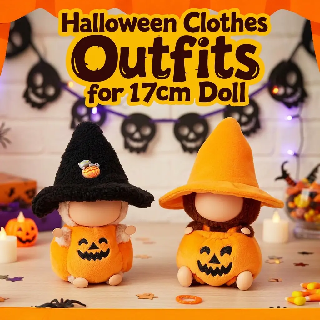 1–3 Sets Doll Halloween Decor Costumes(Dolls Not Included), Halloween Party Favors Gift Set, Cute Pumpkin Ghost Bat Spiderweb Outfits for 17cm/6.7" Plush Doll Charms, Halloween Dress-Up Party Supplies, Purse Charm Accessoriesf or Girls & Girlfriends