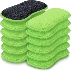 HOMEXCEL 12 Pack Multi-Purpose Scrub Sponges Kitchen Dish Sponge Non-Scratch Microfiber Sponge for Efficiently Cleaning Dishes Pots Pans Green