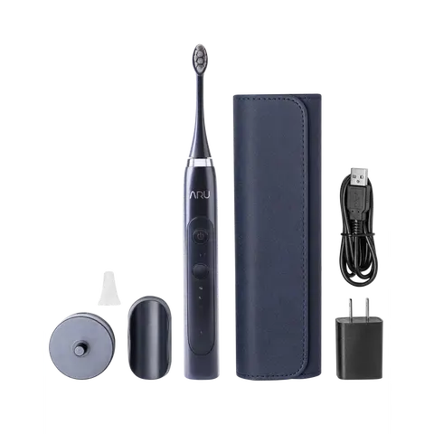 ARU Sonic Toothbrush Starter Kit: Oral Cleansing w/ Travel Case, Mirror Mount, Charging Base | Ultra-Soft Bristles for Sensitive Teeth, ADA Approved