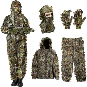 Ghillie Suit, 3D Leafy Camo Suit Hunting Camouflage Clothing Woodland Apparel for Hunting Airsoft Wildlife Photography