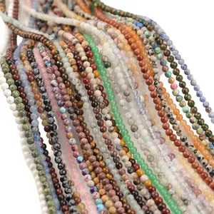 4MM Natural Gemstone Beads Polished Round Loose Beads for DIY Jewelry Making Bracelet Necklace Earrings Handmade Crafts Semi Precious Stone Spacer Beads