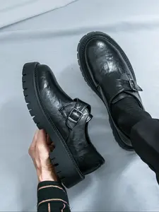 Men's PU Round Toe Thick Sole Height Increasing Casual Fashion Classic Comfort Business Shoes, Stylish and Durable Footwear