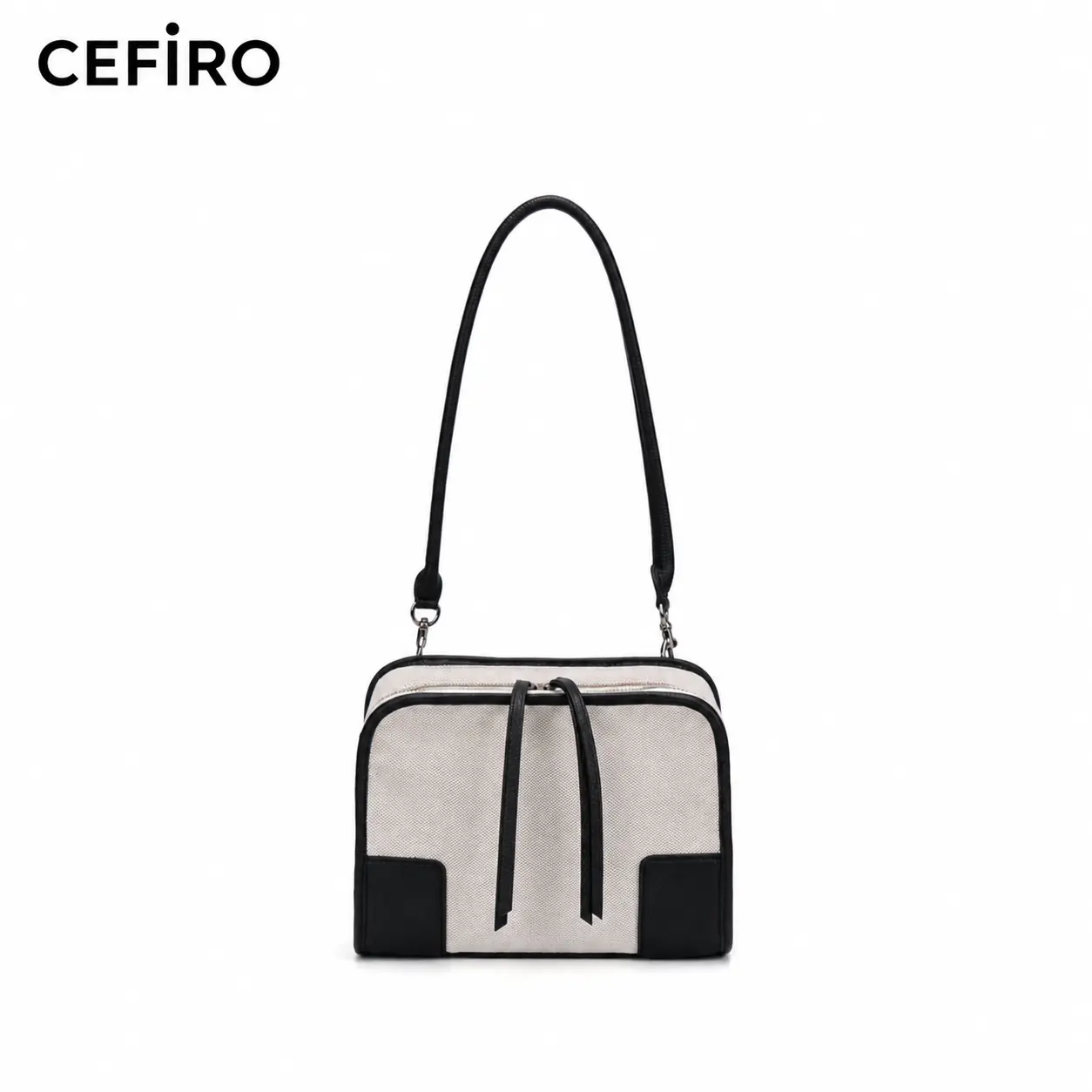 CEFIRO Black White Canvas Top Handle Bag Women's Shoulder Crossbody Handbag
